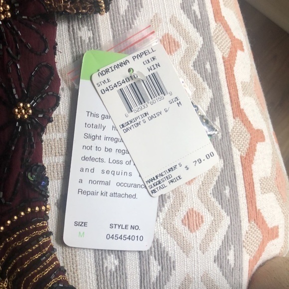 PAPELL boutique Size M wine colored top with heavy gold and black‎ beading NWT - Picture 8 of 9